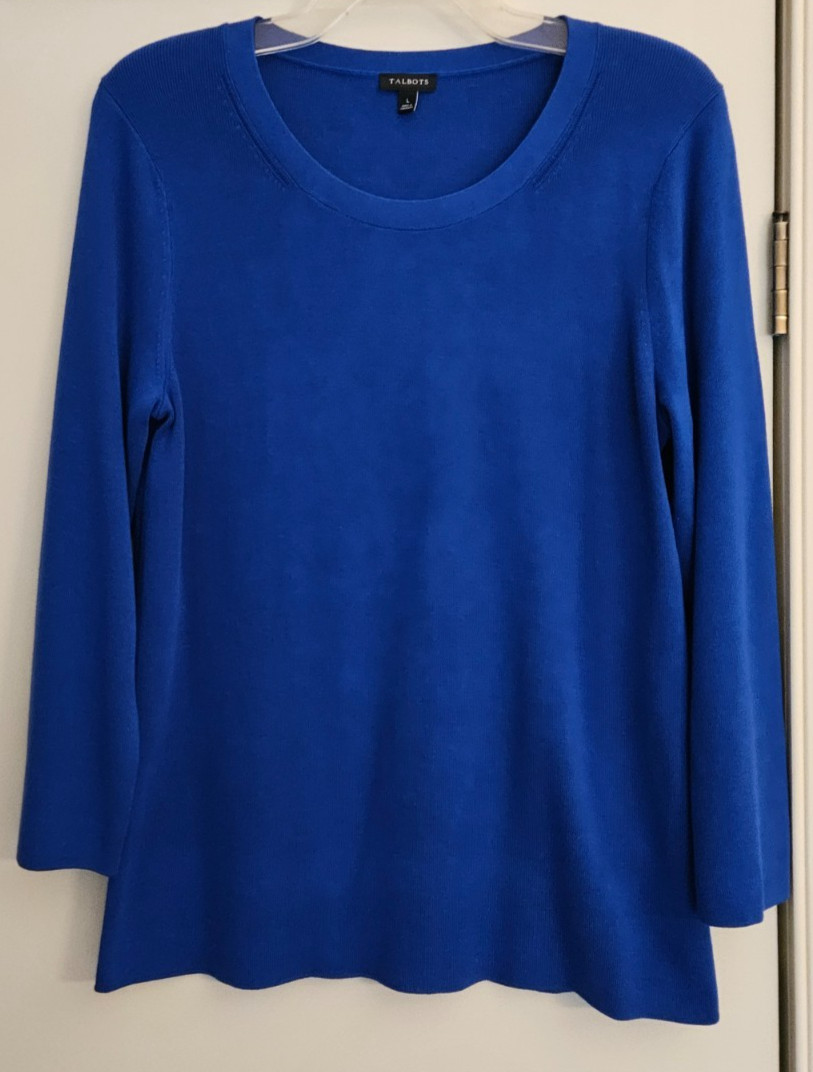 Talbots Women\'s Classic Knit Pullover Sweater Royal Blue Cotton Blend Sz L Talbots Women\'s Classic Knit Pullover Sweater Royal Blue Cotton Blend Sz L