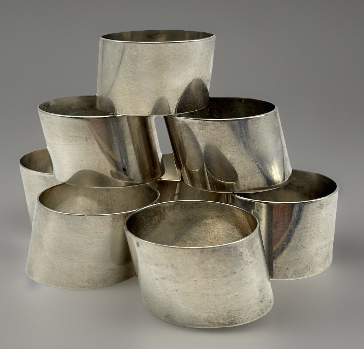 MCM Napkin Rings Silver Plate Set 8 Modernist Contemporary Geometric Band Shape