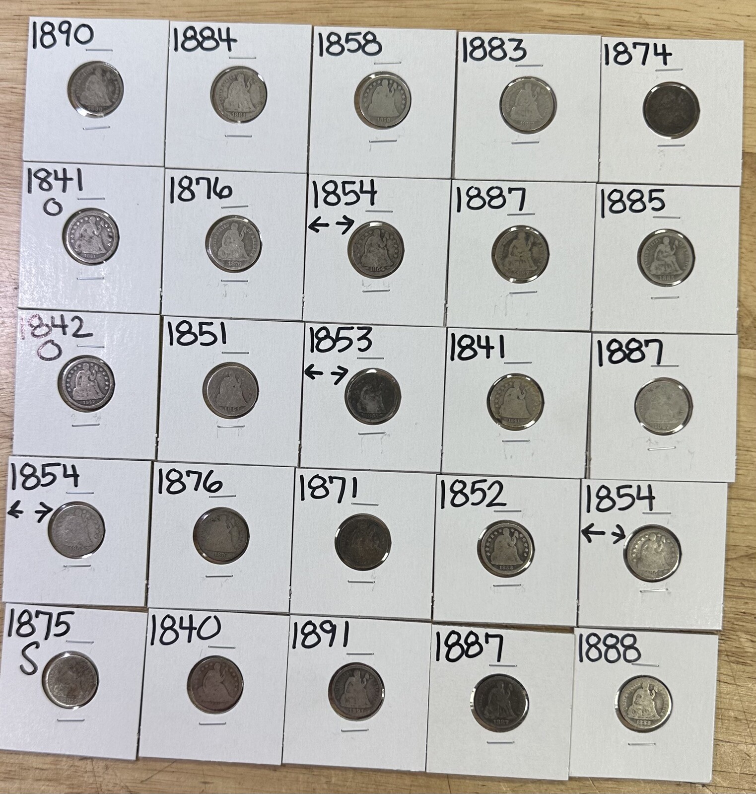 LOT OF 5 Antique Seated Liberty Silver Dime Fair to AG Random Date - FULL DATE 