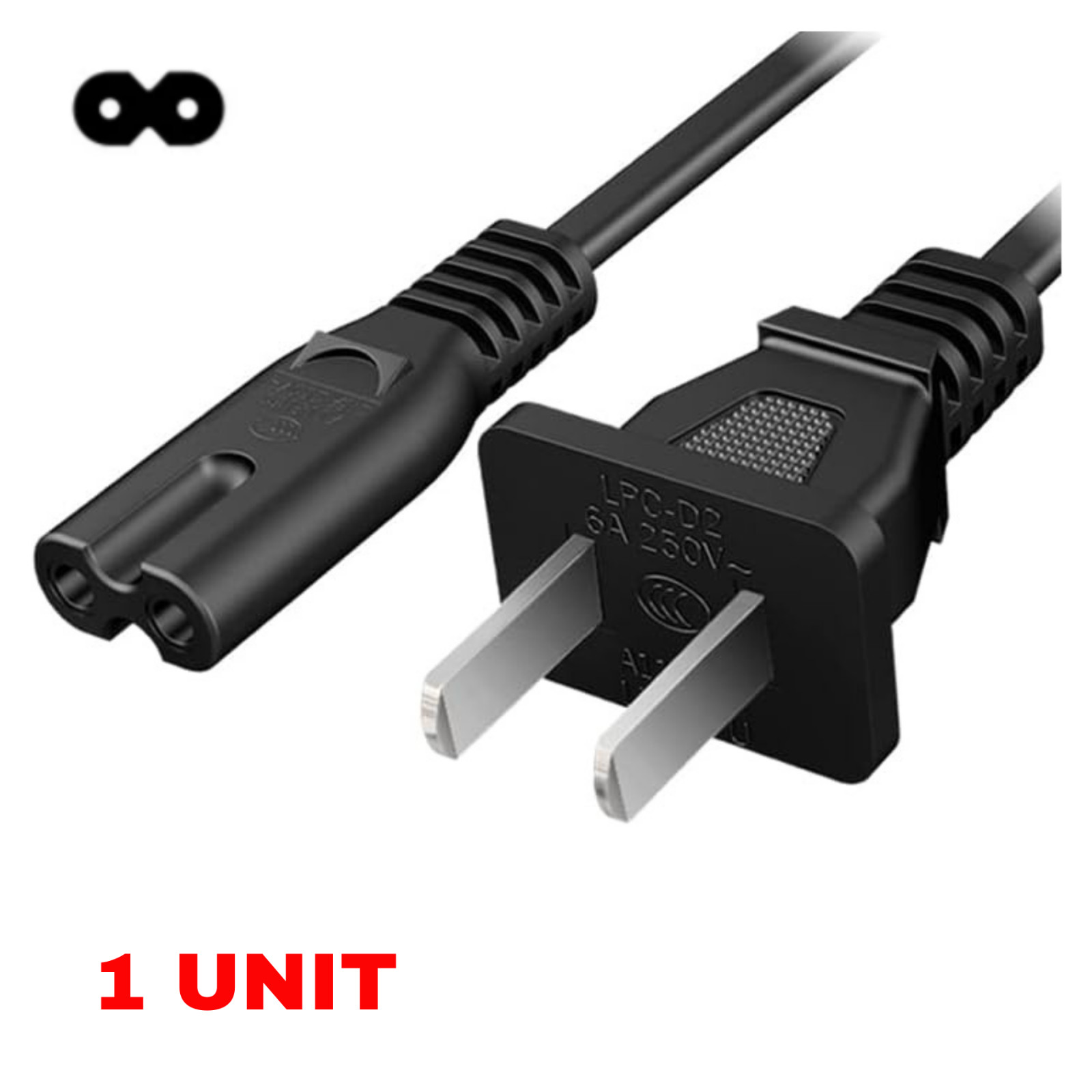 Lot of 2 Prong 2 Pin 2-Slot Plug Figure 8 AC Power Cable 3FT 5FT 10FT 15FT 20FT