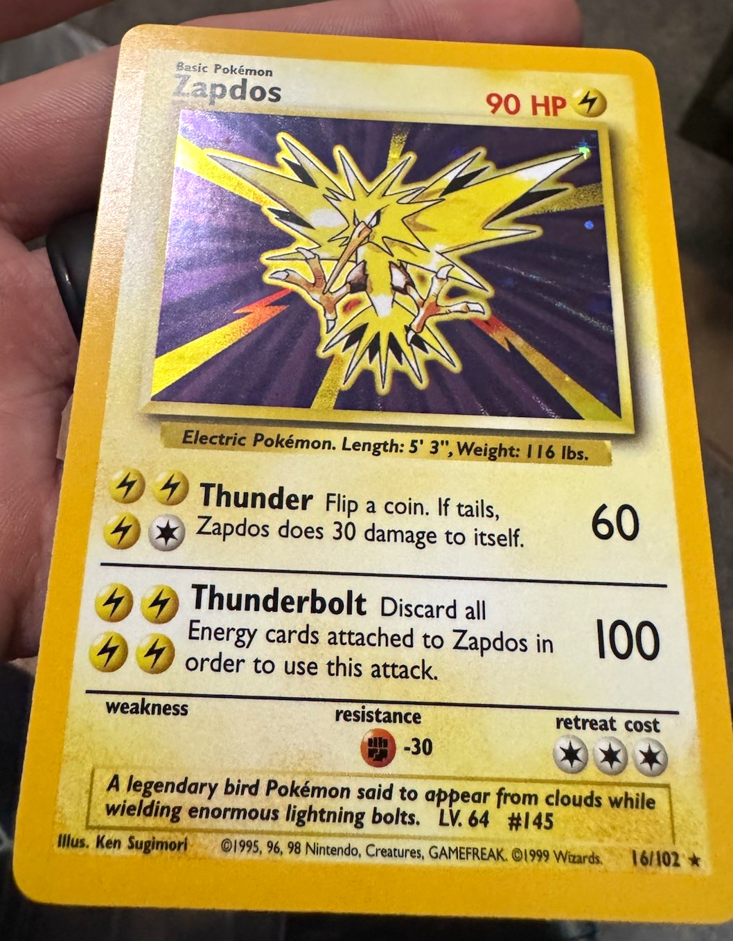 Wizards of the Coast Pokemon TCG Zapdos Base Set Shadowless Holo Rare 16/102 Wizards of the Coast Pokemon TCG Zapdos Base Set Shadowless Holo Rare 16/102