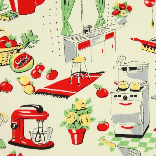 Michael Miller- 50\'s Kitchen, Vintage - Fabric BTY,  100% Cotton CX1595 Fifties