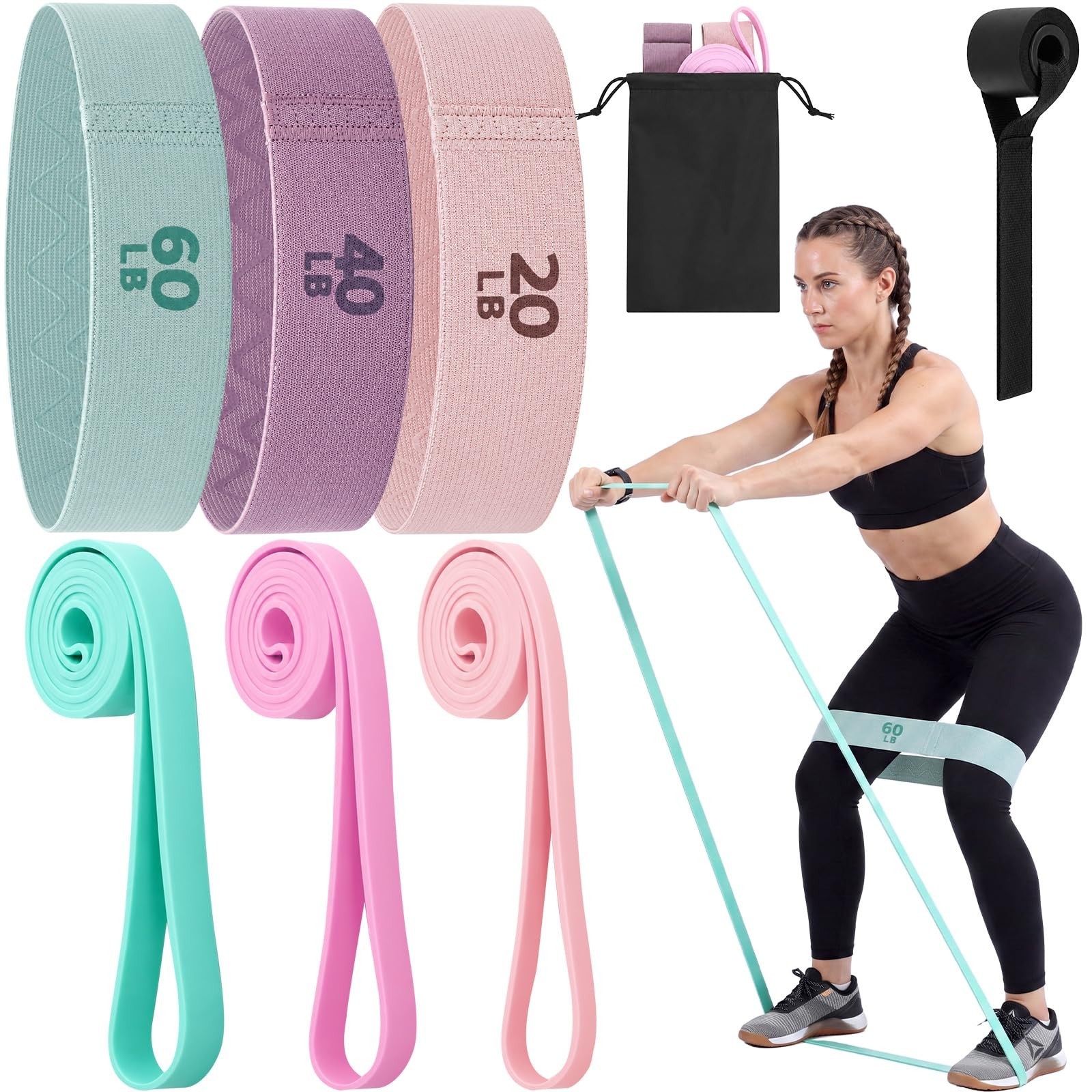 3 Level Resistance Bands Set - Fabric Workout Bands for Strength Training & Fitn