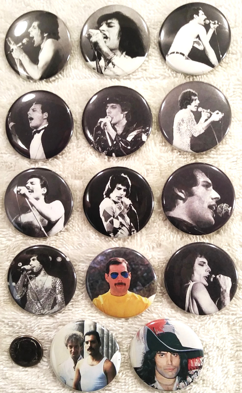 Freddie Mercury PIN BUTTON LOT 14 Small Live Concert Photos Queen Band Rare