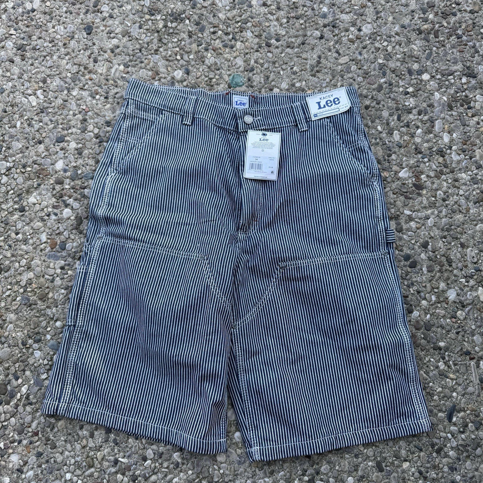 Kacey Lee Cargo Shorts Hickory Rinse Striped Blue White Men’s Sz 34 New w Tags