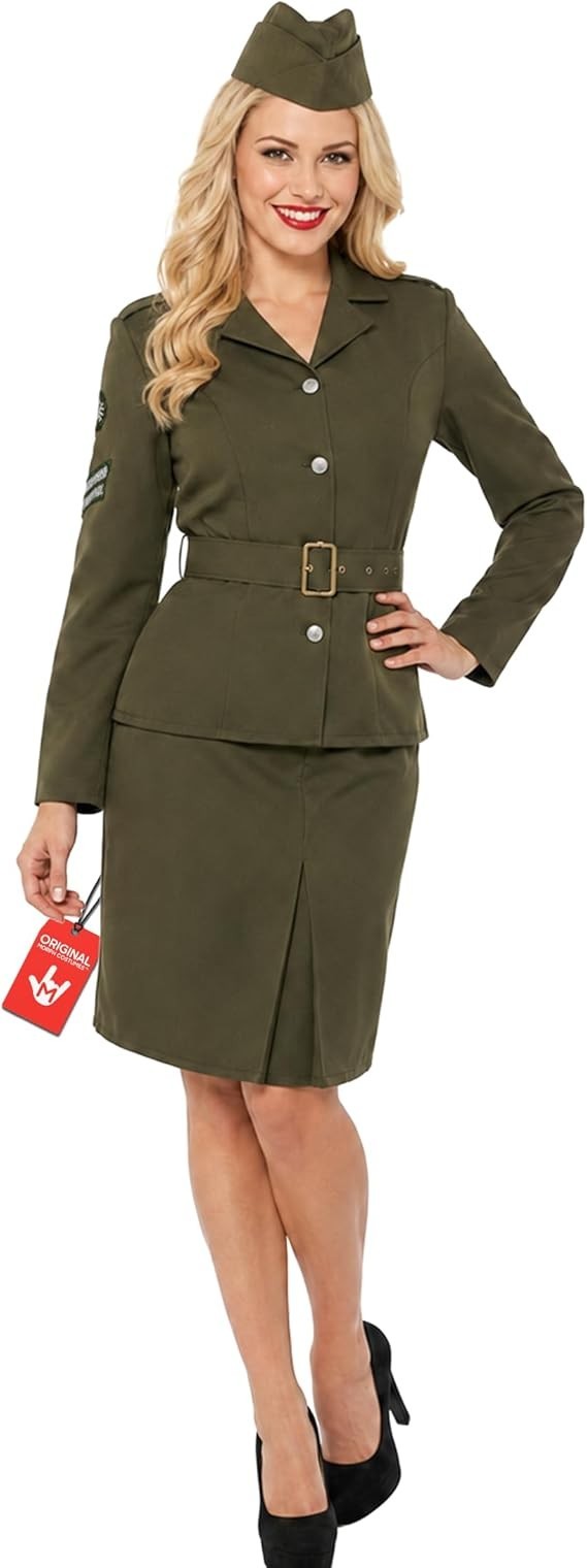 Womens WW2 Army Girl Costume Ladies 1940s Military Fancy Dress S - XXL