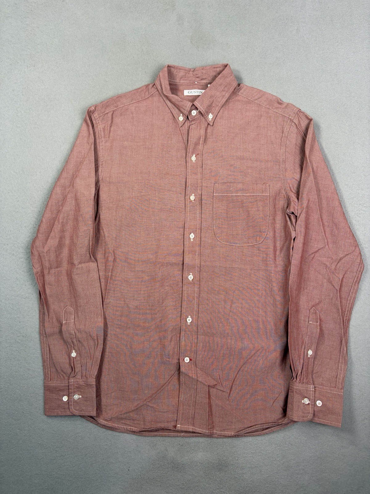 Gustin Shirt Mens Size Large Red Long Sleeve Button Down Made In USA Cotton