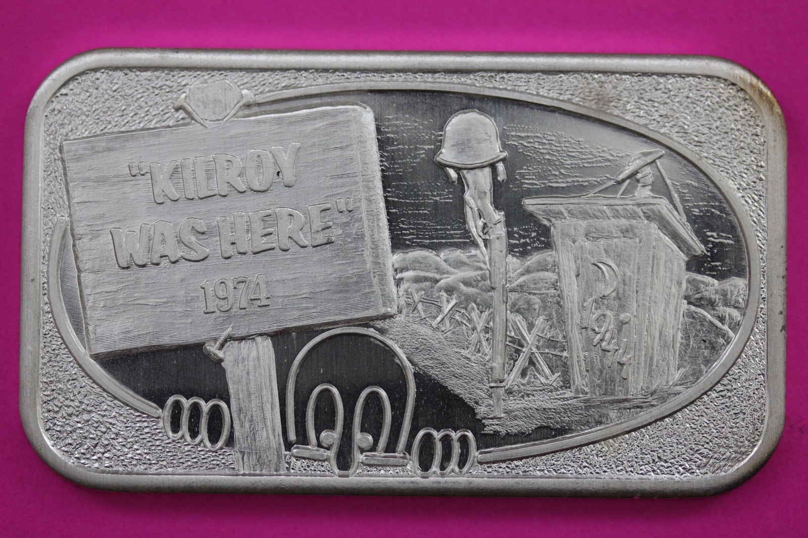1974 Kilroy Was Here USSC Rare Vintage Art Bar 1 OZ  .999 Fine Silver B06