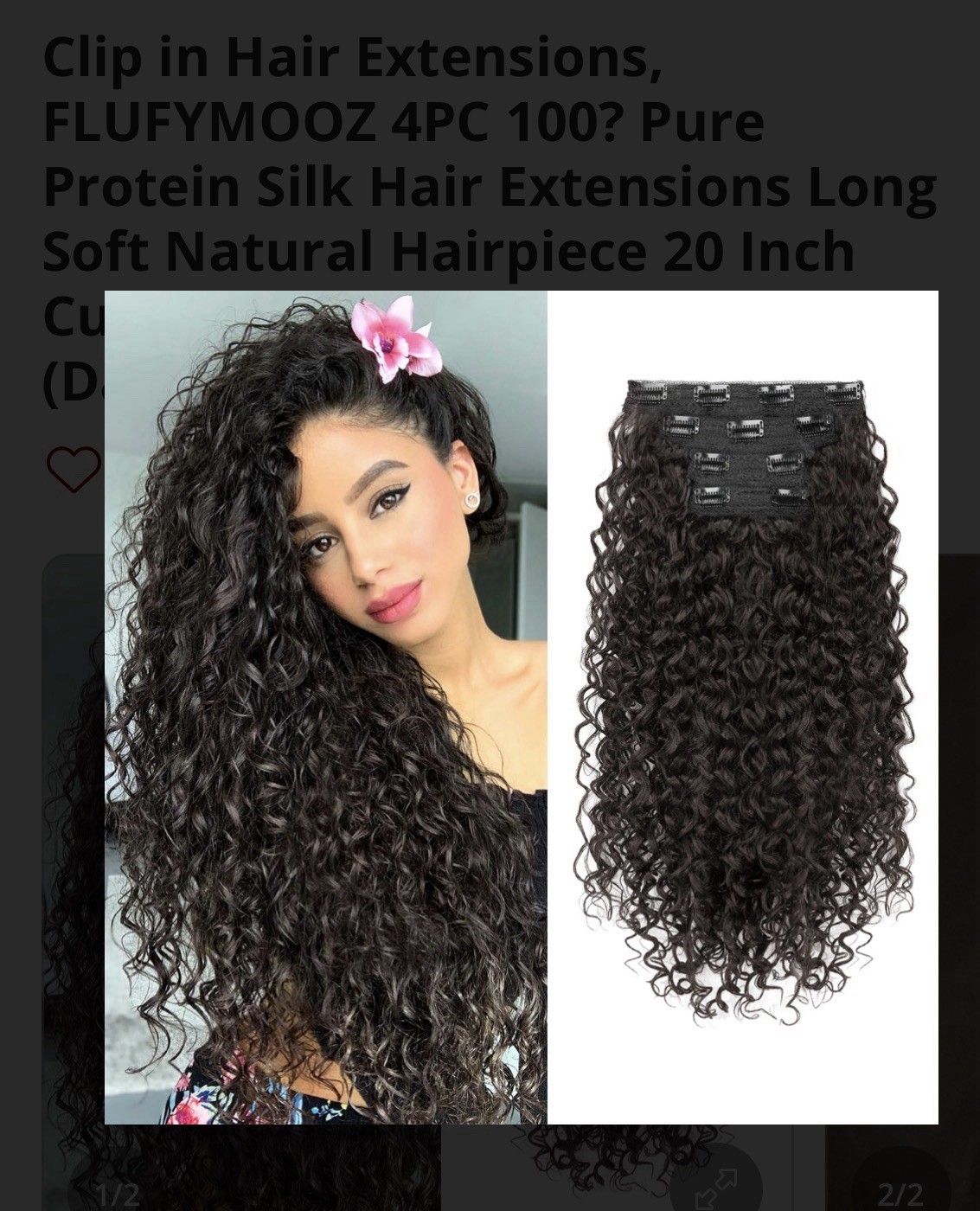 FLUFYMOOZ Clip-In Hair Extensions 4pc 20in Curly Dark Brown Heat Resistant FLUFYMOOZ Clip-In Hair Extensions 4pc 20in Curly Dark Brown Heat Resistant