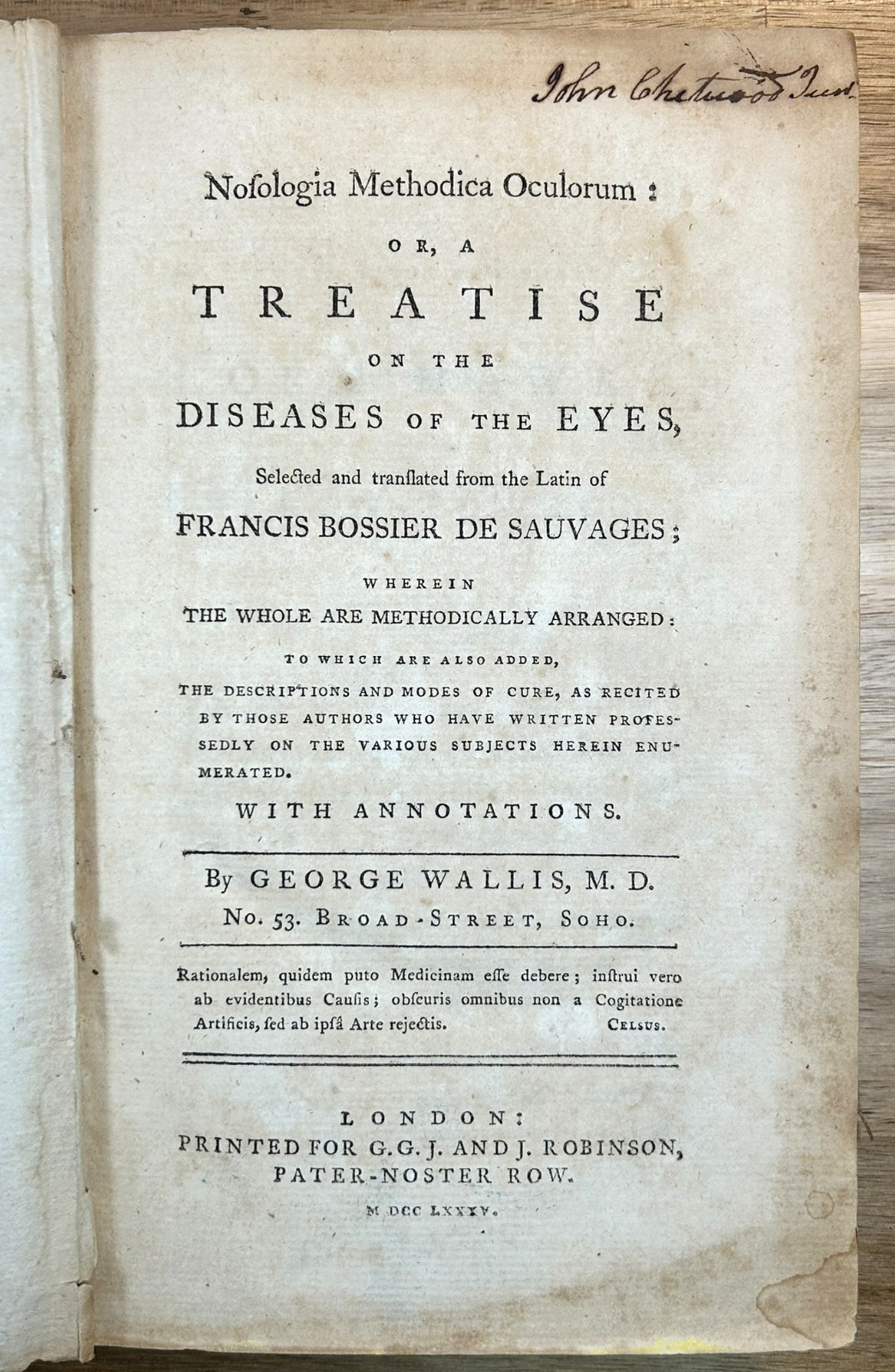 1785 Treatise on the Diseases of the Eyes George Wallis from De Sauvages Rare