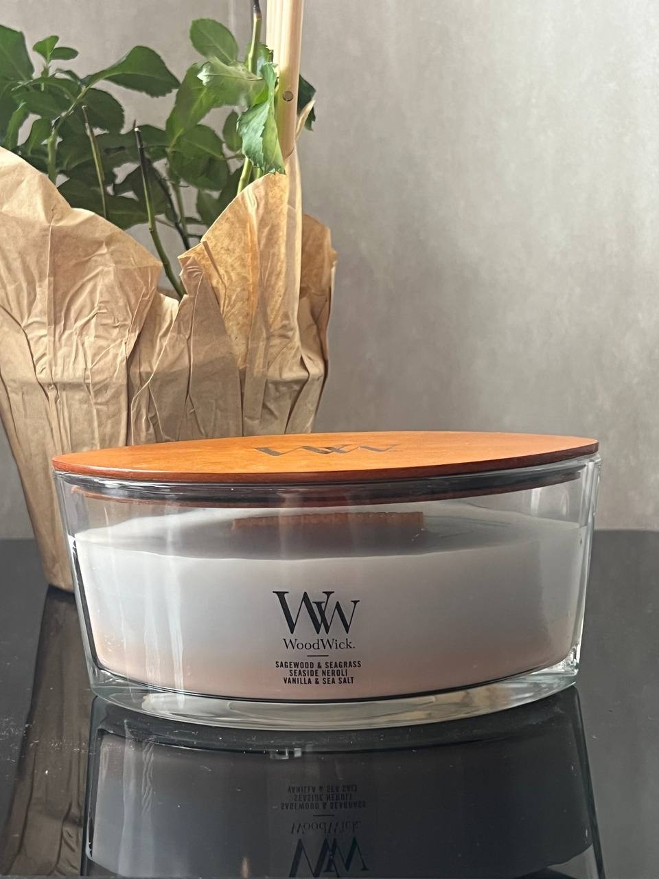 WoodWick Scented Trilogy Ellipse Candle, Sagewood & Seagrass, Seaside Neroli