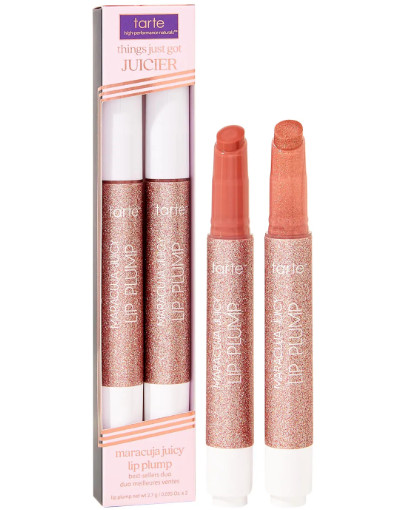 Tarte Maracuja Juicy Lip Plump Duo Dahlia & Rosy Copper Shimmer Glass Full Size 