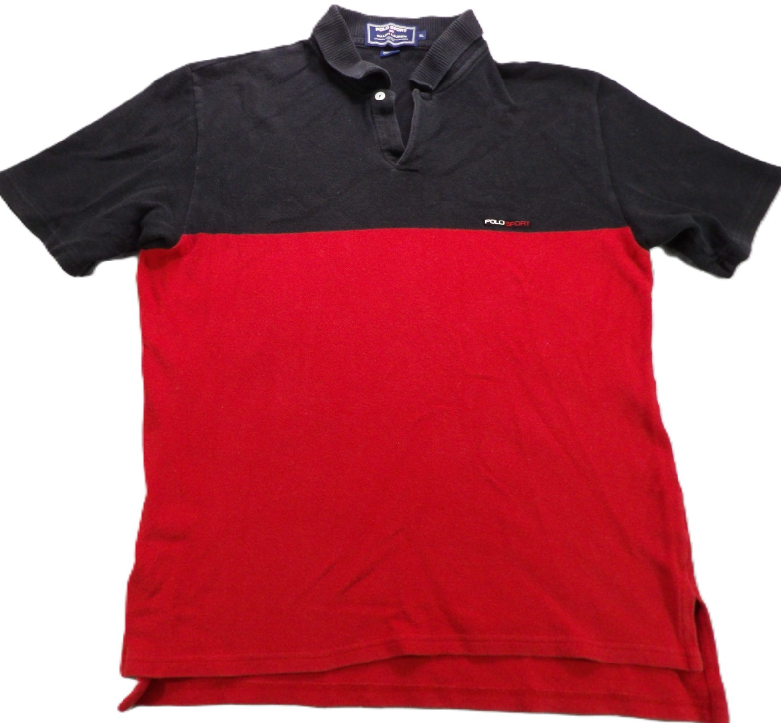 VTG Polo Sport Ralph Lauren Men XL Black Red Colorblock Short Sleeves Shirt 90s