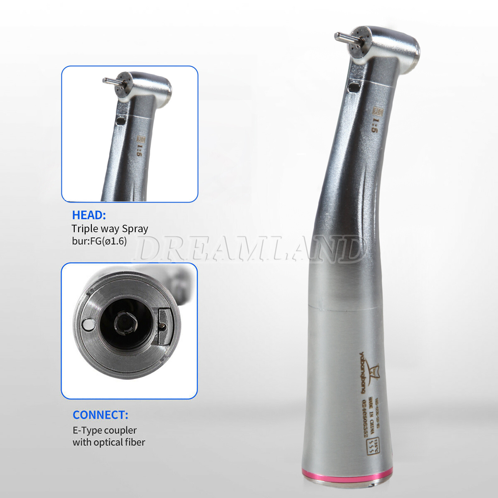 Pieza de Mano Dental 1:5 1:1 Aumento Contra Angulo Optico LED F/ Motor Electrico