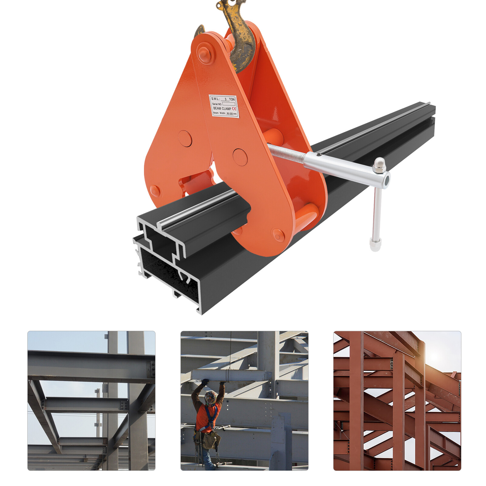 3T Adjustable Lifting Clamp for I-Beams - Durable and User-Friendly
