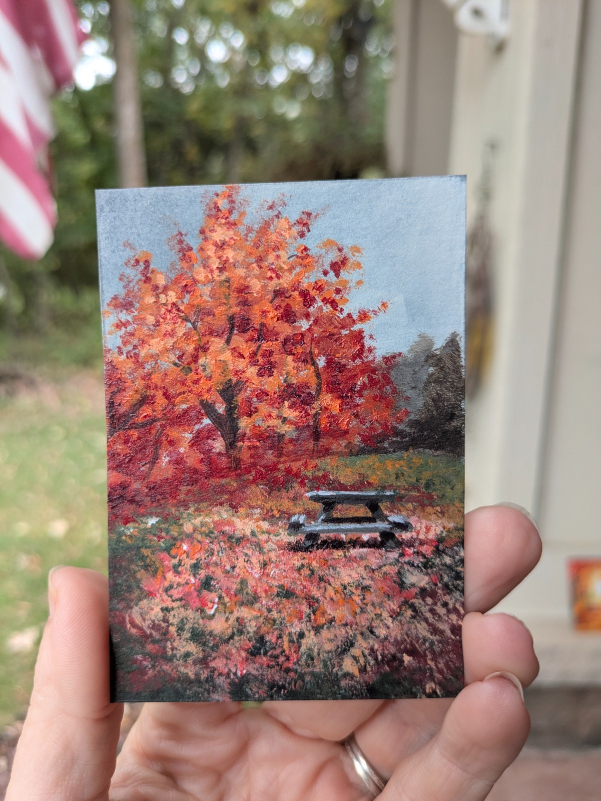 ACEO Original Acrylic Painting Fall Picnic OOAK abasicwitchscrafts ACEO Original Acrylic Painting Fall Picnic OOAK abasicwitchscrafts