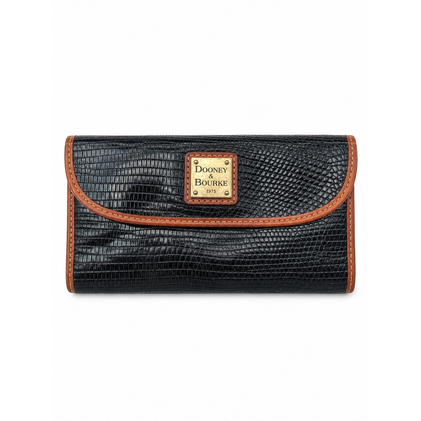 Vintage Dooney & Bourke Black Lizard Embossed Leather Continental Wallet Clutch