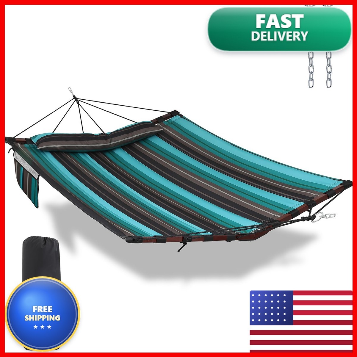 TEGERDEGER 12FT 2 Person Hammock 450LB Capacity V Shaped Hardwood Spreader Bar TEGERDEGER 12FT 2 Person Hammock 450LB Capacity V Shaped Hardwood Spreader Bar