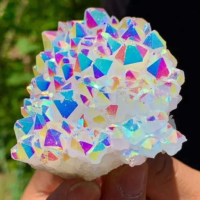 Natural Raw Rainbow Cluster Angel Aura  Titanium Geode Quartz Crystal Specimens
