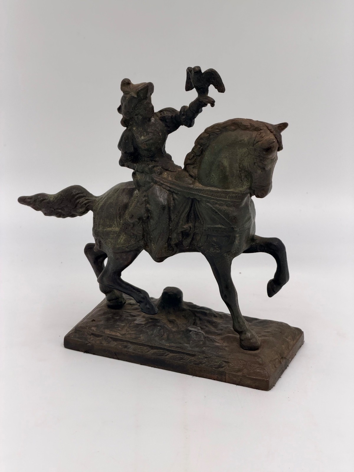 Vintage Mid-20th Century Bronze Falconer on Horseback - Made in India
