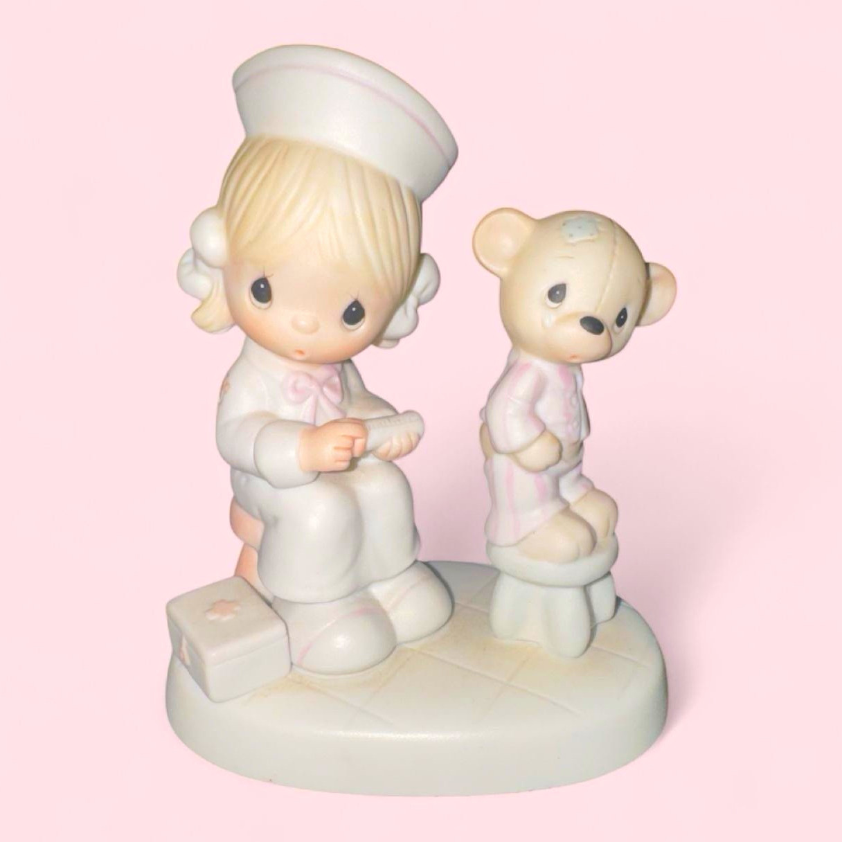 Enesco Love Beareth All Things 1981 Nurse Teddy Bear Porcelain Signed