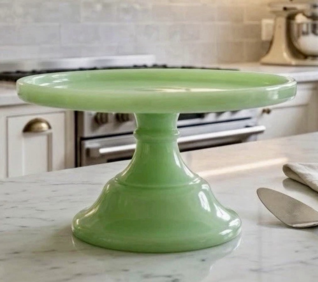 Vintage Mosser Glass Jadeite Cake Stand 8.5”x4.5”~RARE