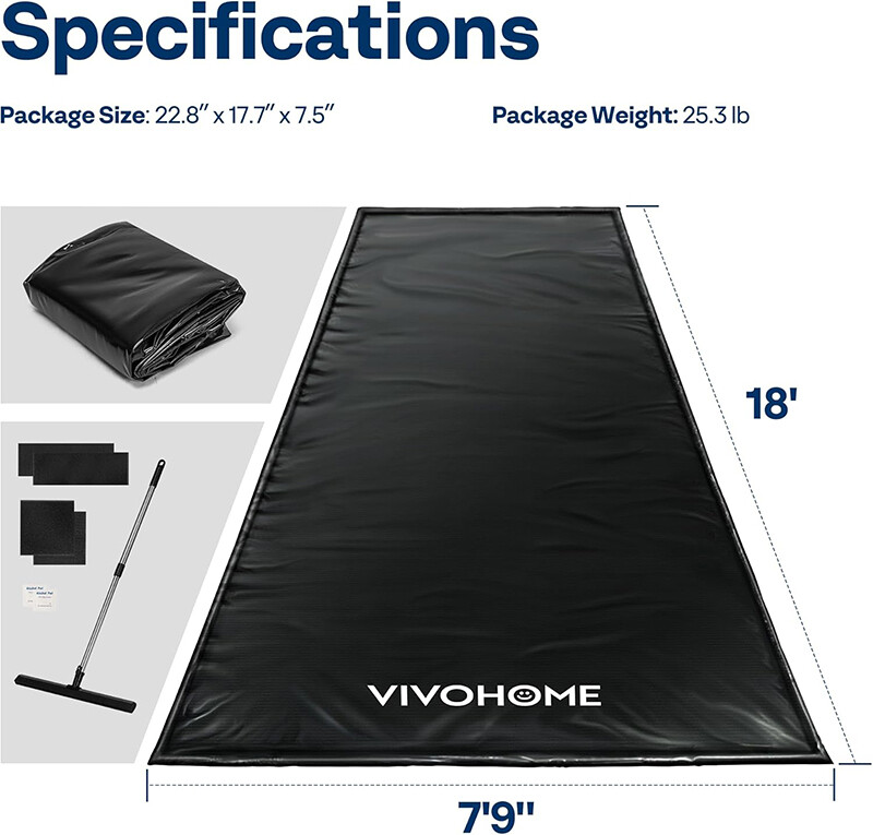Garage Containment Mat 7.9–8.6FT x 16–20FT Waterproof Snow Melt Car Parking
