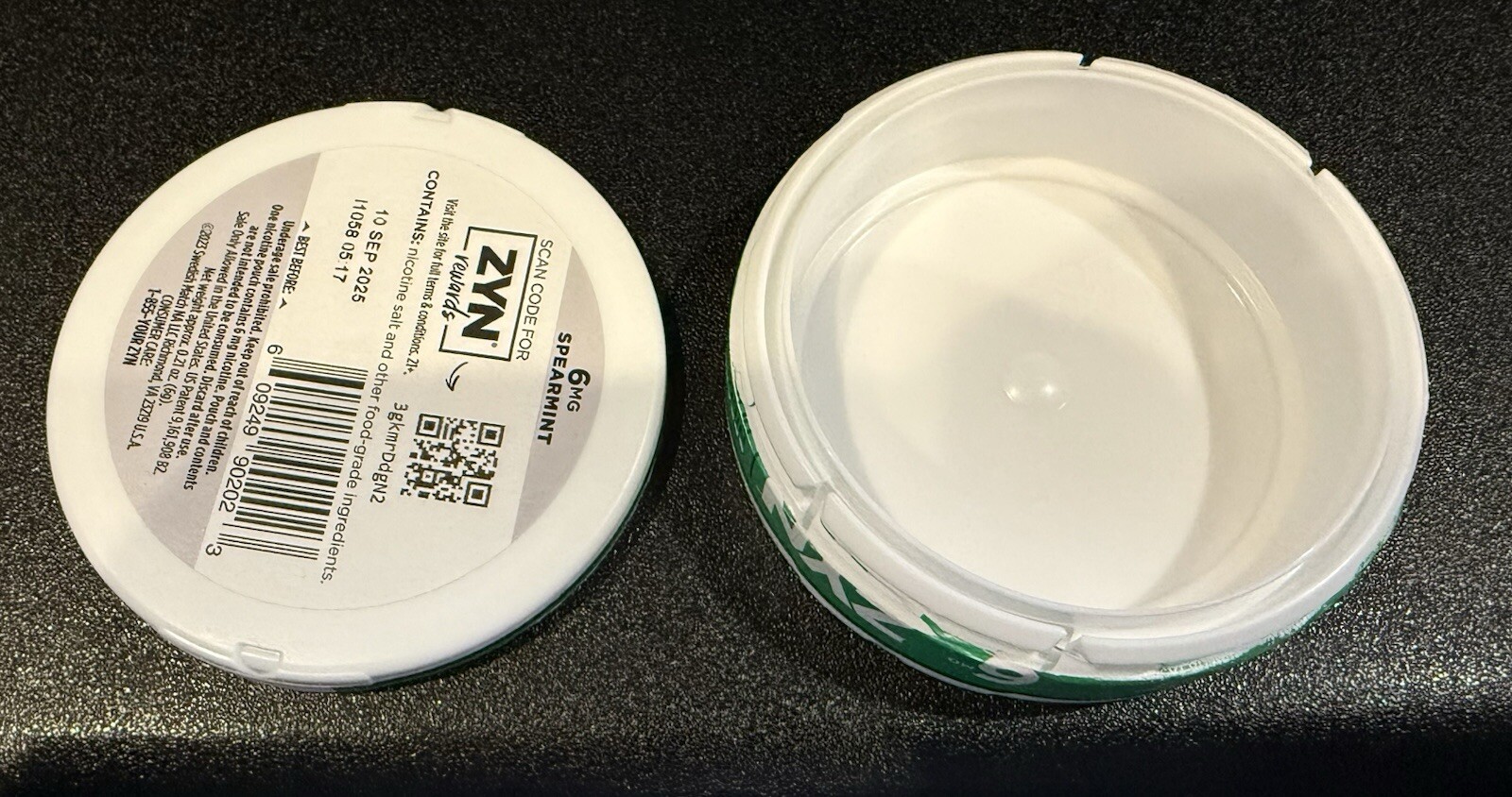 Zyn Can Container Mislabeled Upside Down Rare Green Open Spearmint 6mg