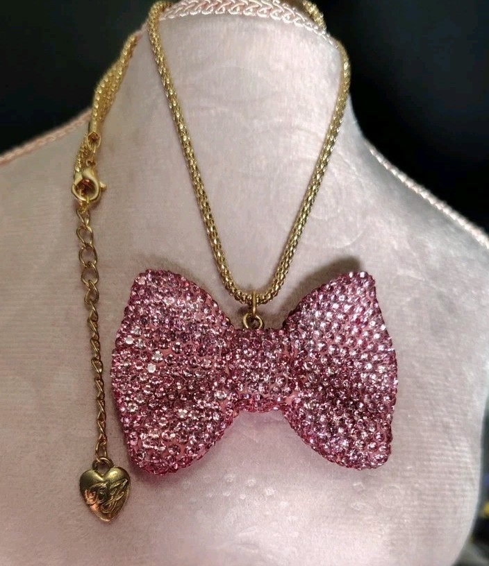 Betsey Johnson Pink Rhinestone Bow Necklace Betsey Johnson Pink Rhinestone Bow Necklace