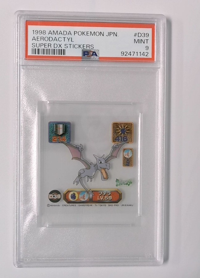 1998 POKEMON AMADA JAPANESE SUPER DX STICKERS - CLEAR #D39 AERODACTYL PSA 9