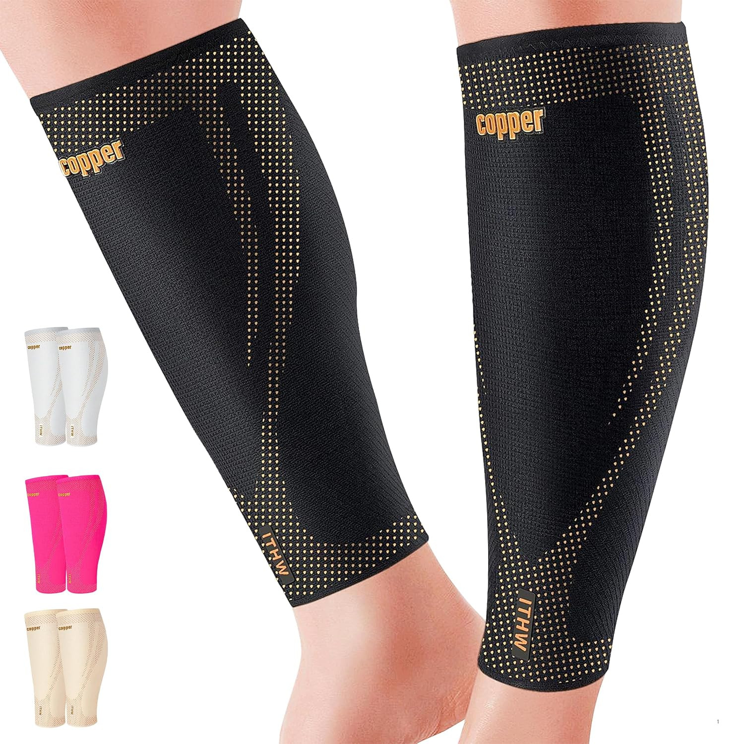 Copper Calf Pair Compression Sleeves for Men & Women High Stretch Graduated Comp