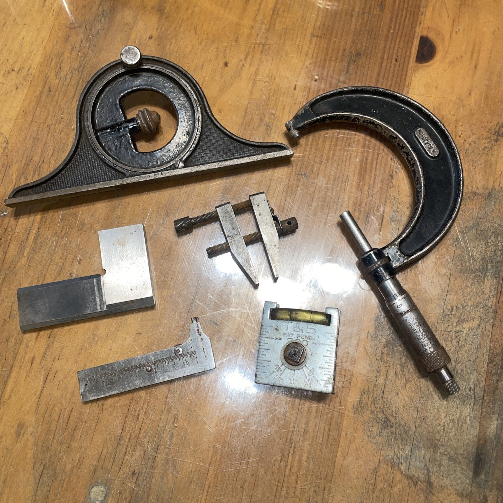Vtg Lot 6 Machinest Tools Starret Micrometer 436 Combin Square Clamp Level Edge