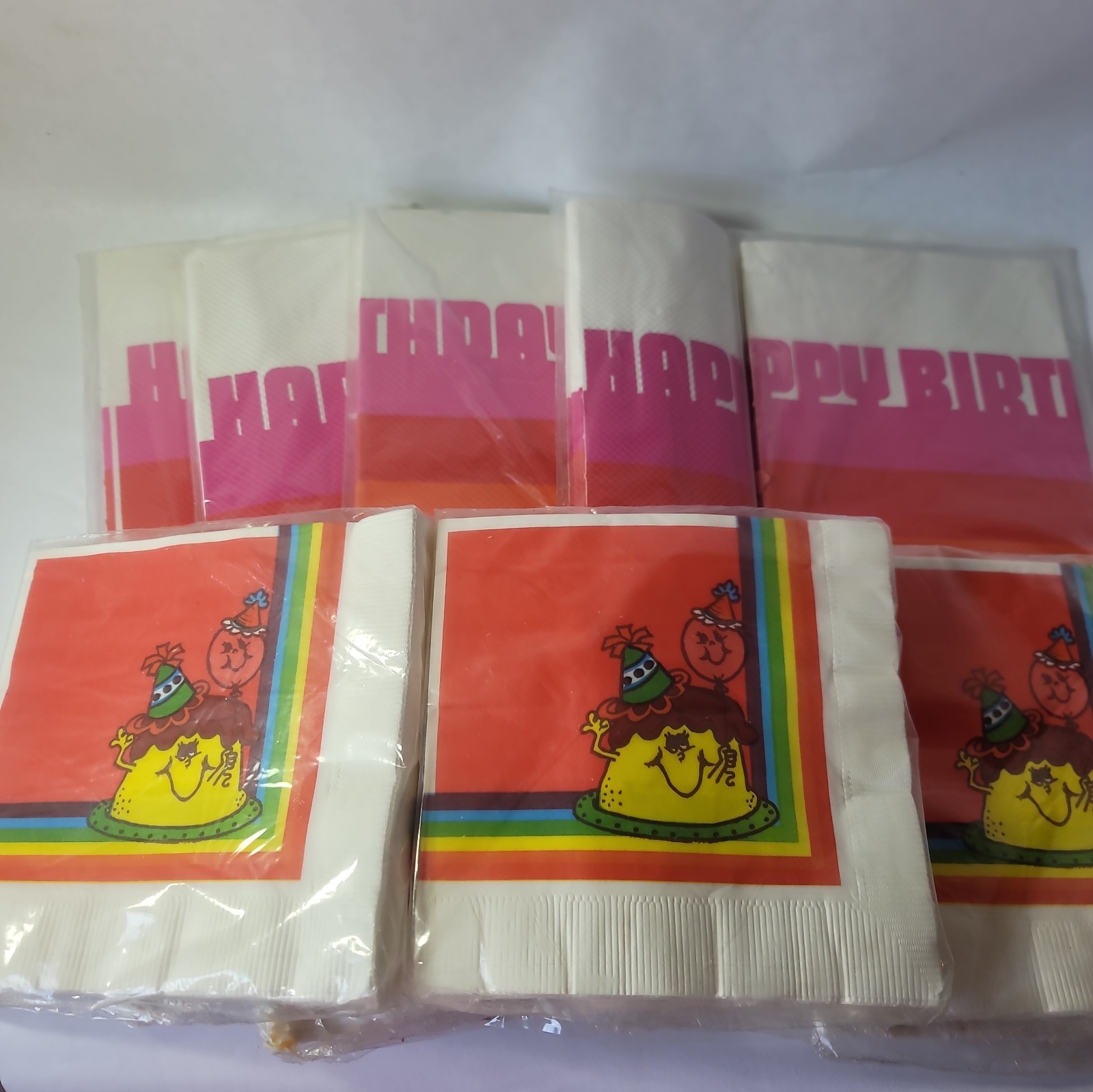 Vtg 1979 Rainbow Birthday Party Supplies Original 6 Table Cloths 48 Napkins NOS