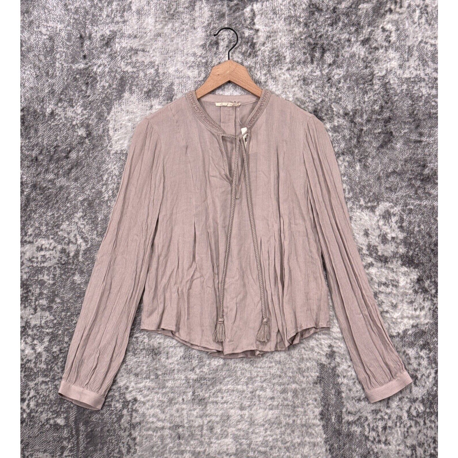 New Anthropologie Top 10 Womens Floreat Blush Pink Embroidered Tassel Tie
