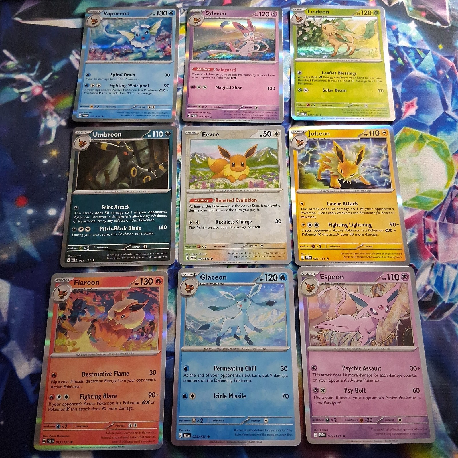 Pokémon Eeveelution HOLO COMPLETE (9 Card Set) LOT - PRISMATIC EVOLUTIONS - Nm Pokémon Eeveelution HOLO COMPLETE (9 Card Set) LOT - PRISMATIC EVOLUTIONS - Nm