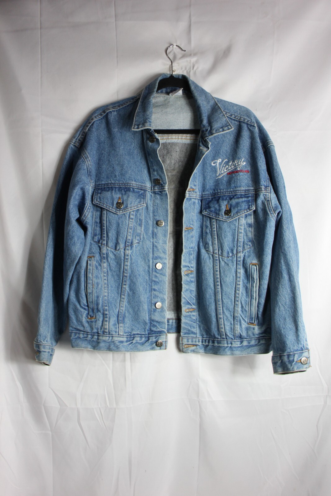 Vintage Victory Motorcycles  Denim Jacket Embossed & Embroidered Size S USA