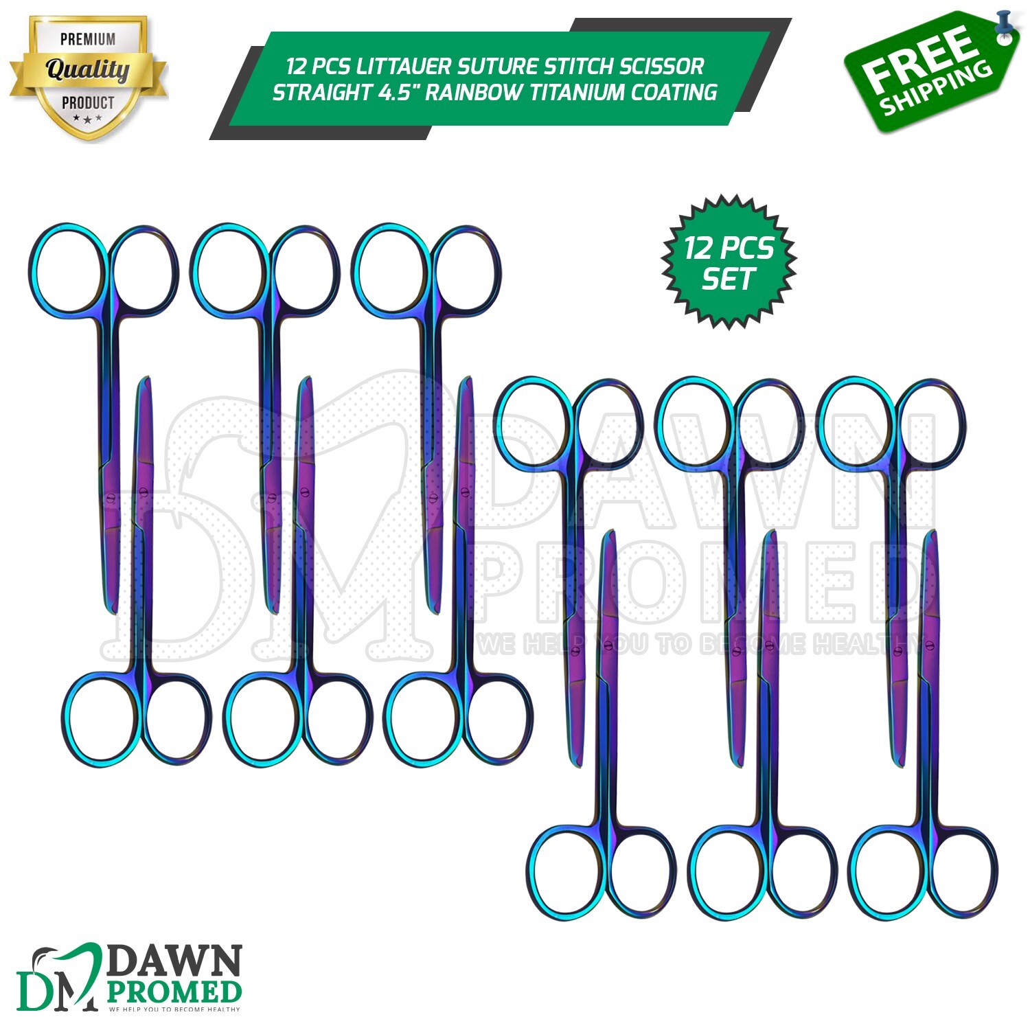 12 Pcs Littauer Suture Stitch Scissor Straight 4.5