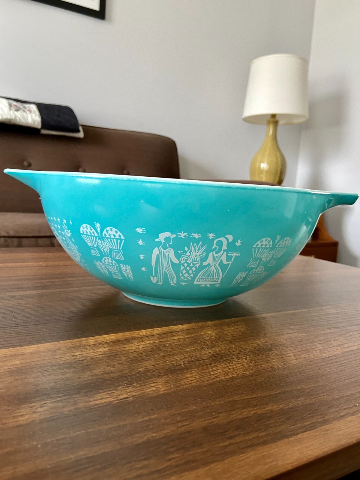 Vtg. 444 PYREX TURQUOISE Blue Amish Butterprint Cinderella 4 Qt Mixing Bowl
