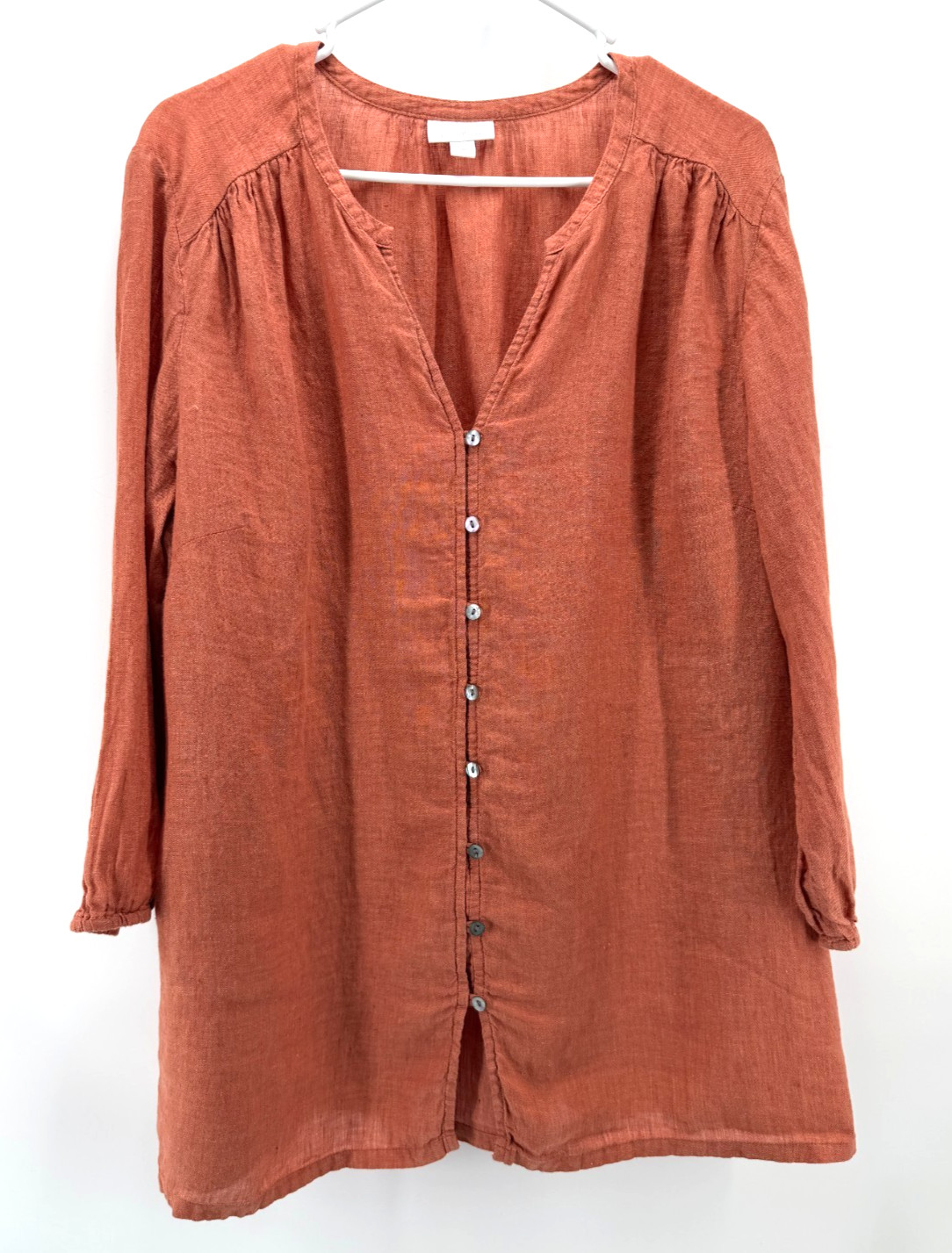 J Jill Pure Jill 100% Linen Tunic Top VNeck Orange Lightweight Button Women XL