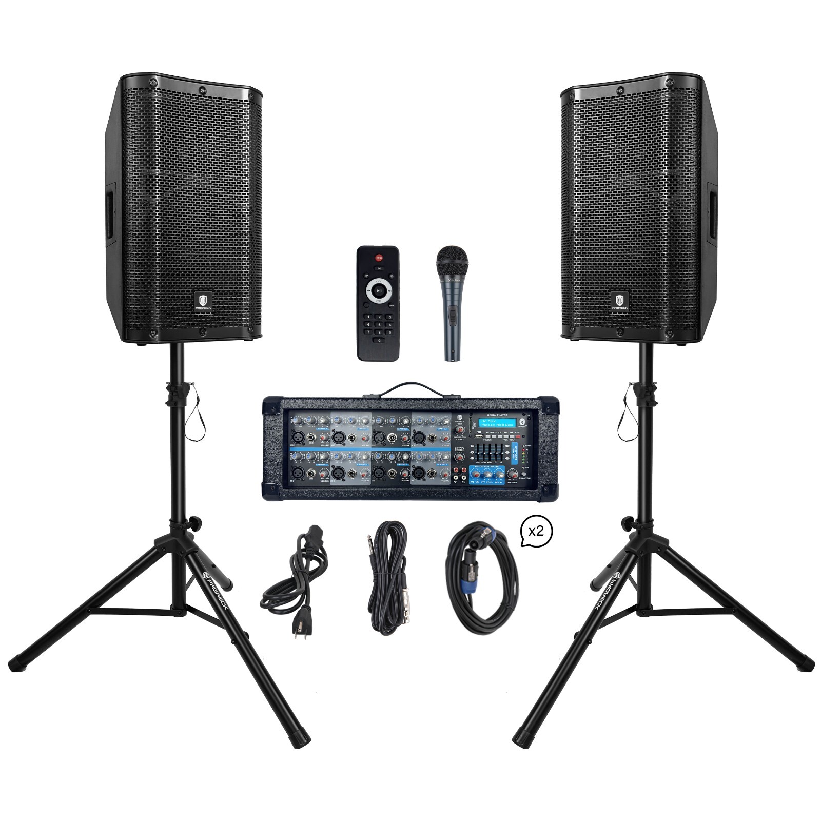 proreck PA Speaker System 2400W Bluetooth with 8-Channel Powered Mixer Combo Set proreck PA Speaker System 2400W Bluetooth with 8-Channel Powered Mixer Combo Set