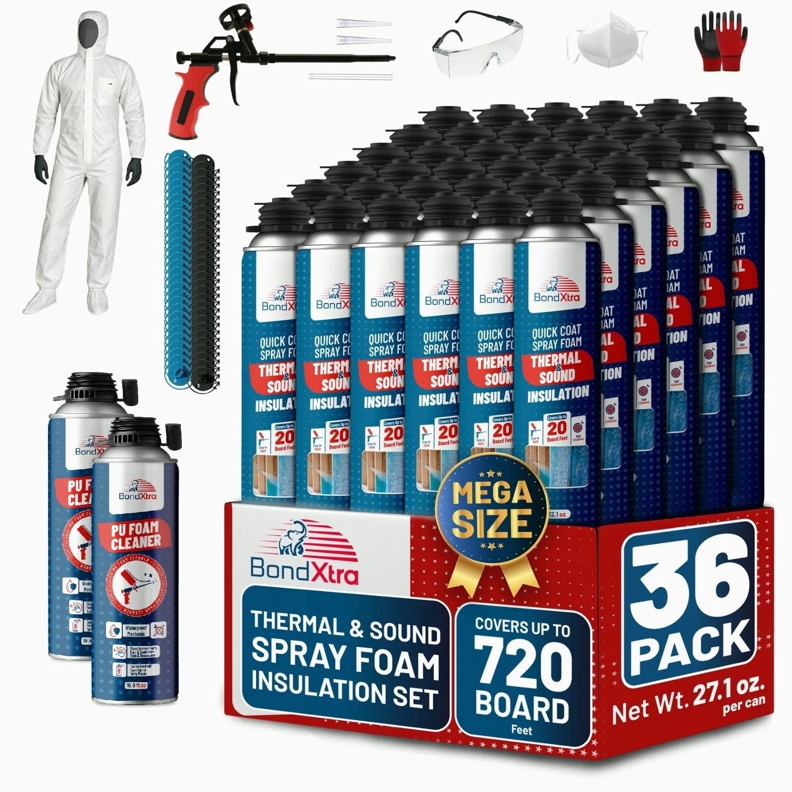BondXtra Spray Foam Insulation Kit (36 x 32.80 oz/930 gr720 Brd ft) Self Expan BondXtra Spray Foam Insulation Kit (36 x 32.80 oz/930 gr720 Brd ft) Self Expan