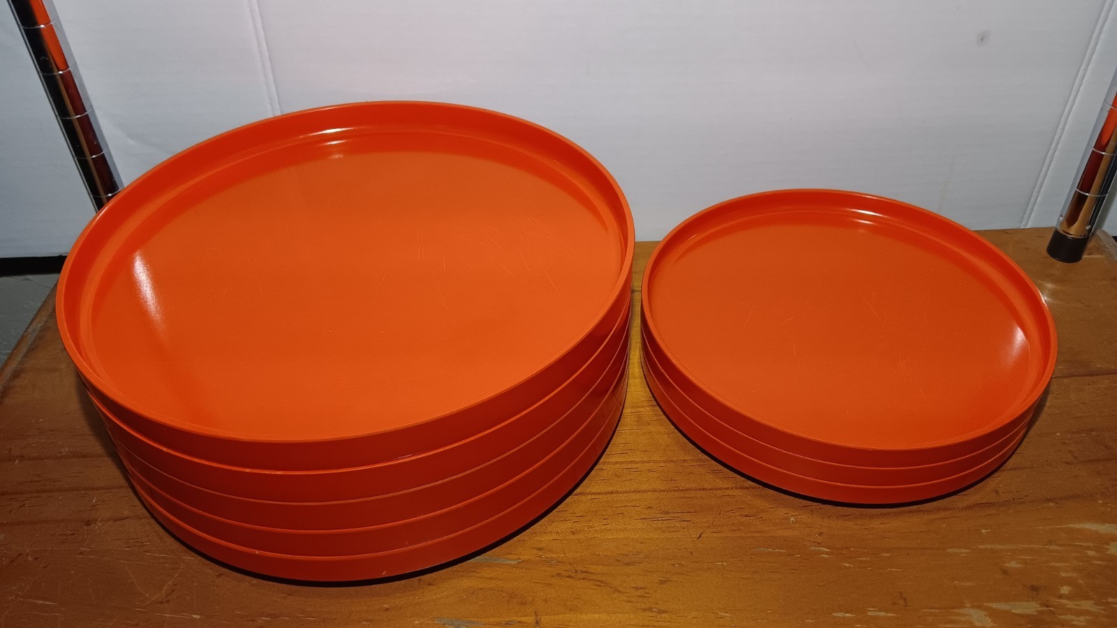 8pc Vtg MCM Heller Massimo Vignelli Italy Orange Stacking Plates Melamine *READ 
