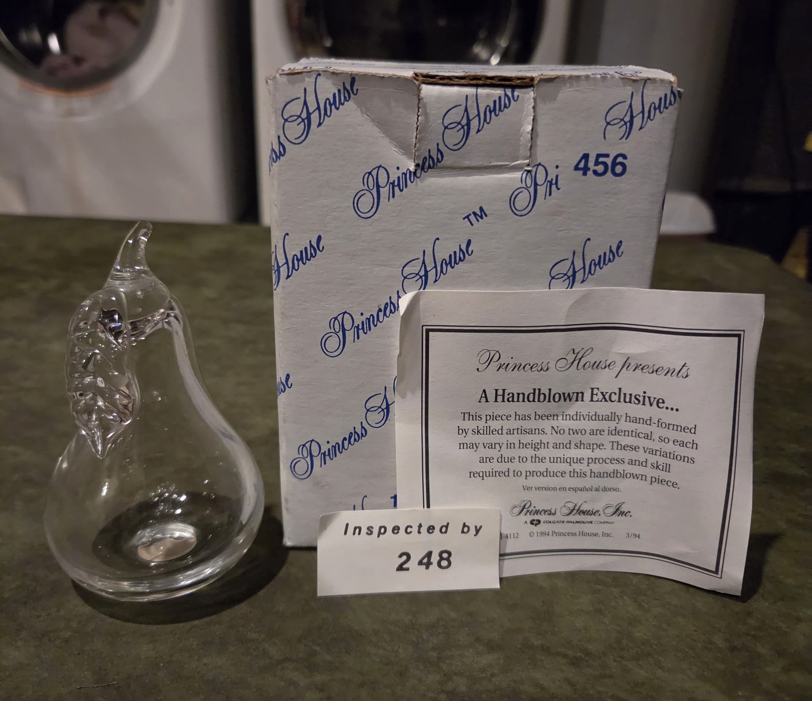 Princess House Handblown Pear #456 RARE Vintage 1994 Complete In Box Princess House Handblown Pear #456 RARE Vintage 1994 Complete In Box