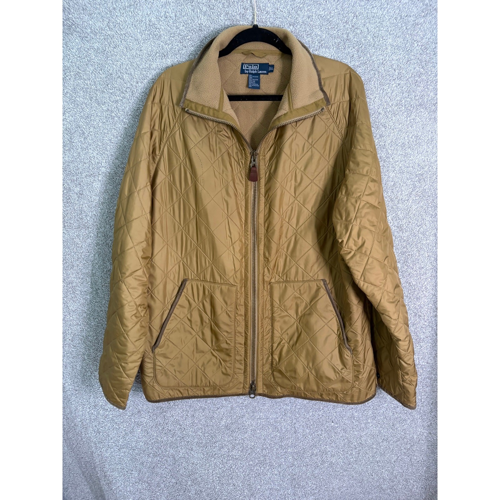 Vintage Polo Ralph Lauren Quilted Fleece Jacket XL Tan 90s