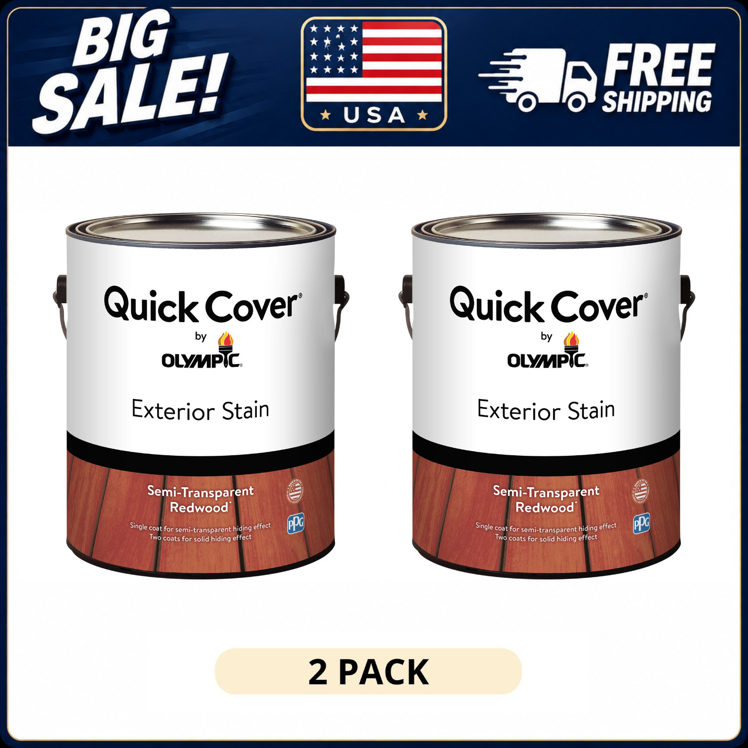 (2 Pack) Olympic Quick Cover 1 Gal Redwood Semi Transparent Interior/Exterior