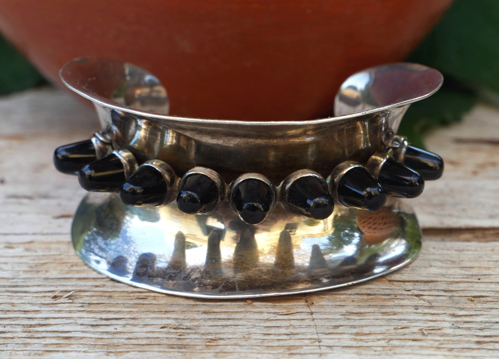 Antonio Pineda Style Cuff Bracelet Vintage Sterling Onyx Bullets Handmade Mexico