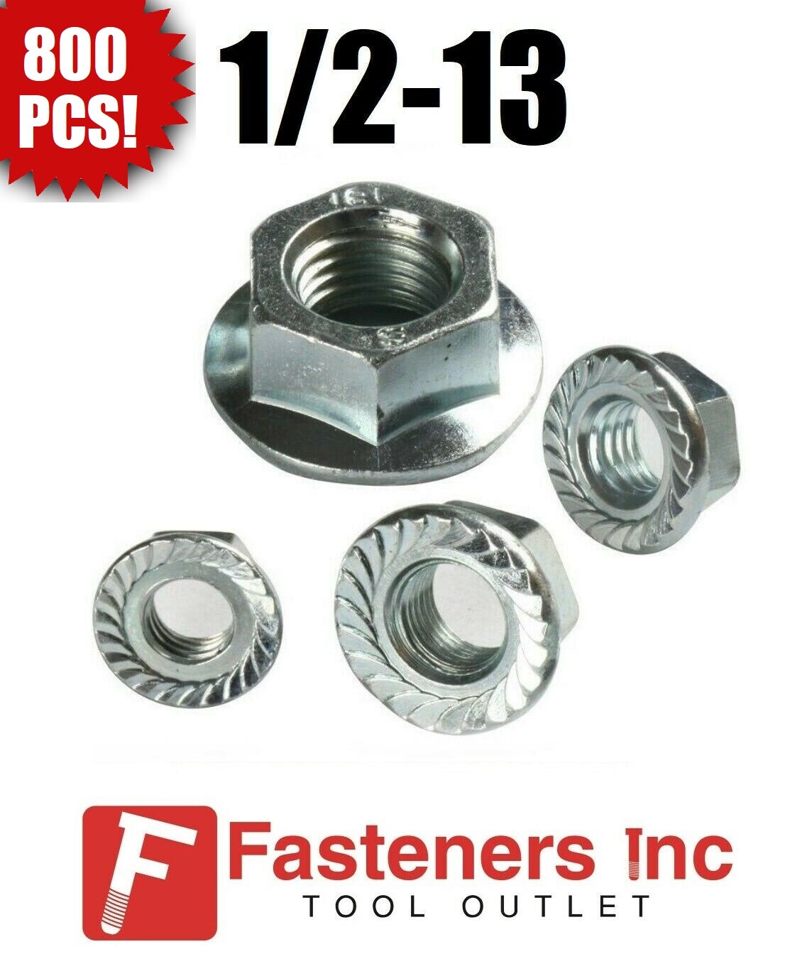 (Qty 800) 1/2-13 Hex Flange Nuts Serrated Zinc Plated 