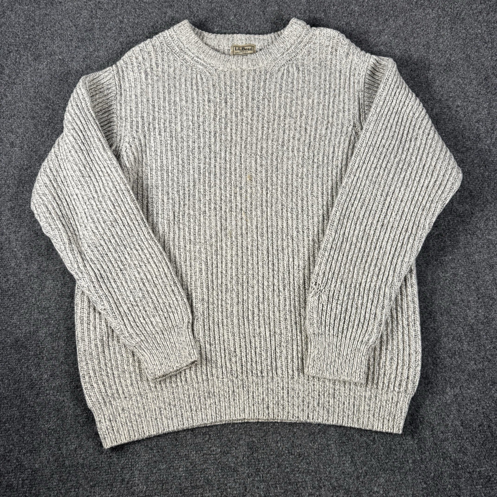 Vintage LL Bean Shaker Knit Sweater Mens Medium Crewneck Ribbed Grey Chunky L