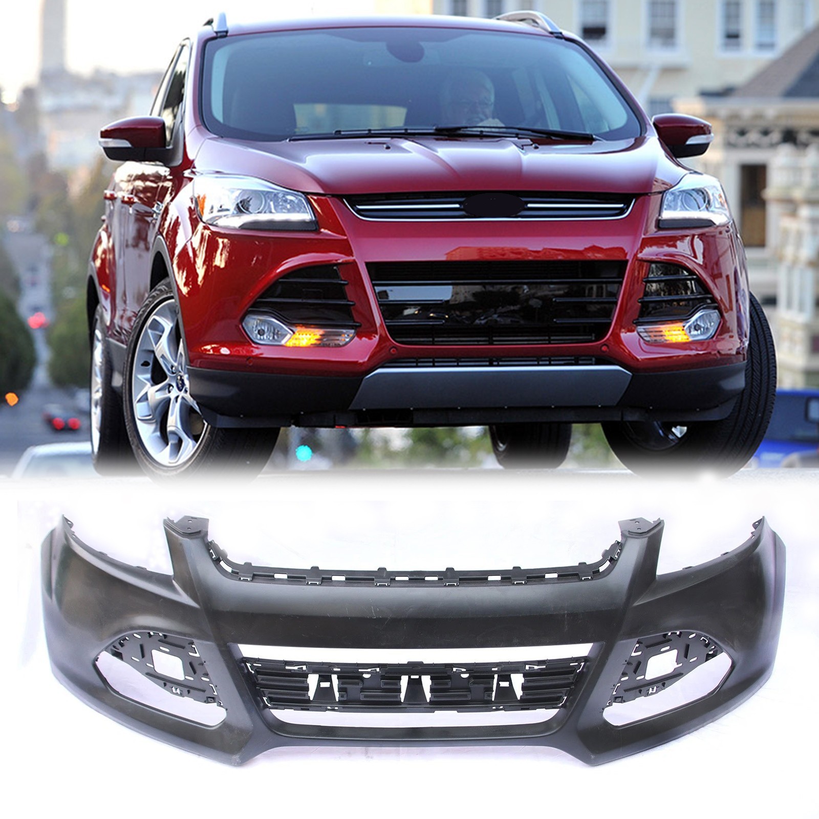 Primed Front Bumper Cover For 2013-2016 Ford Escape W/O Senser Hole