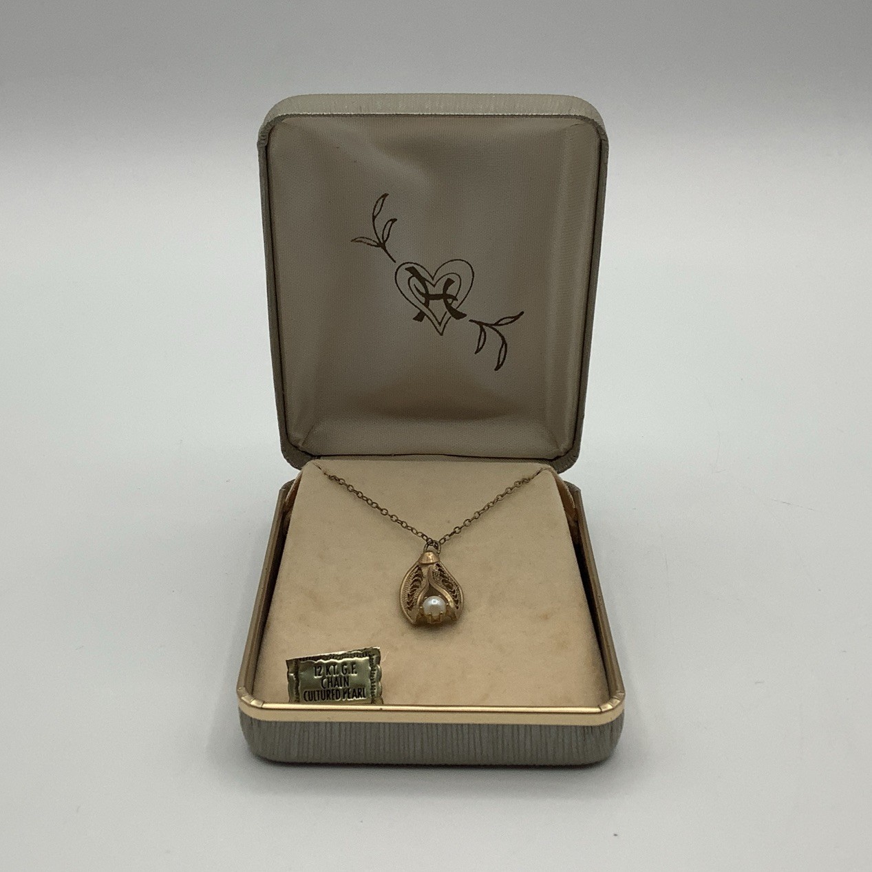 Vintage Dansal 14K Gold Filled Cultured Pearl Pendant Necklace 18” New Old Stock